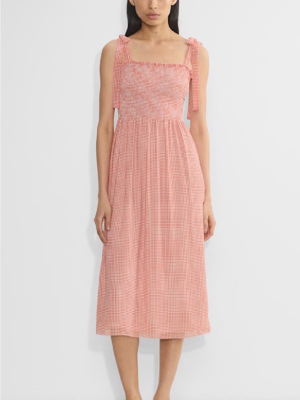 Wilfred Orange Gingham Tie-Shoulder Midi Dress